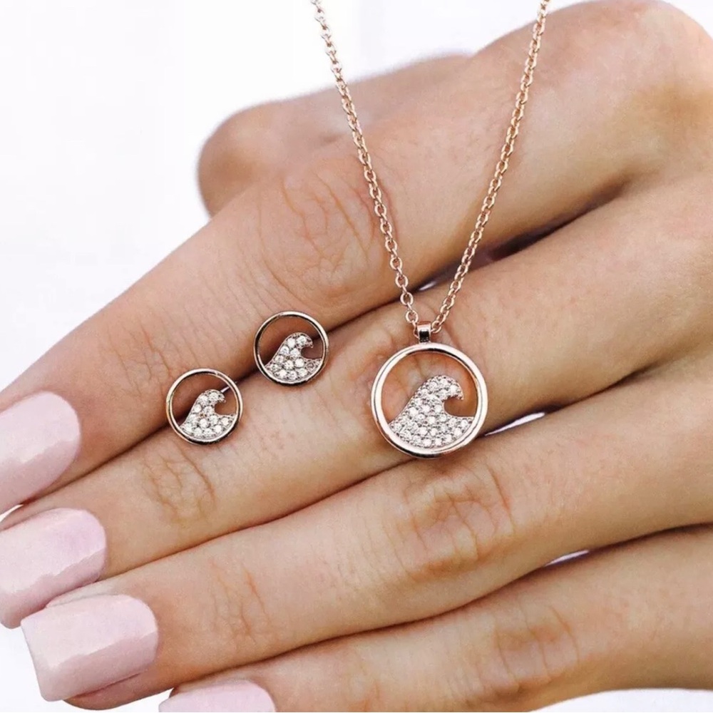 Pure Vida Rose Gold and Silver Tone Necklace and Earrings Set - Brand New